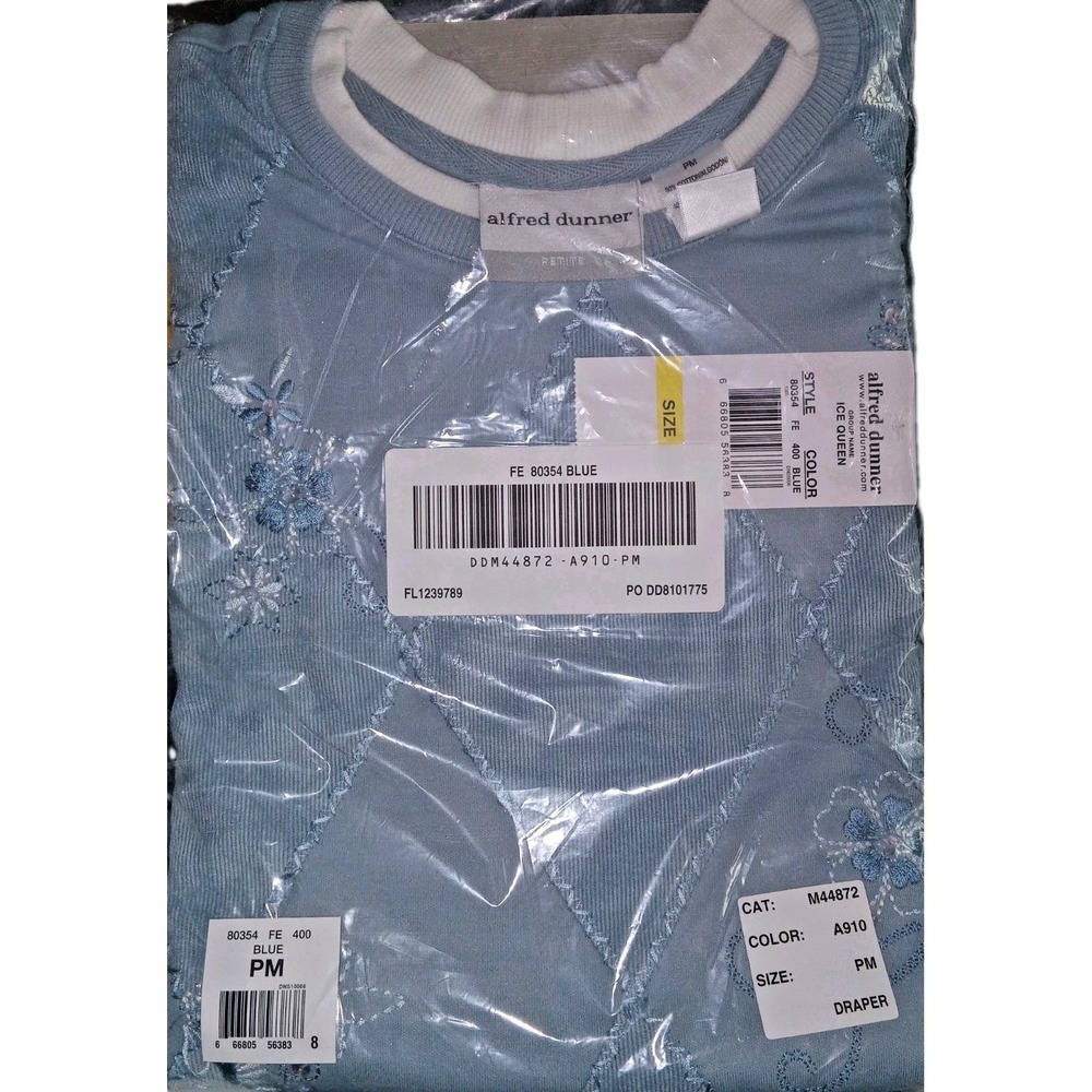 Alfred Dunner Blue Ice Embroidered Sweatshirt Grandmacore Diamond Pattern Sz M